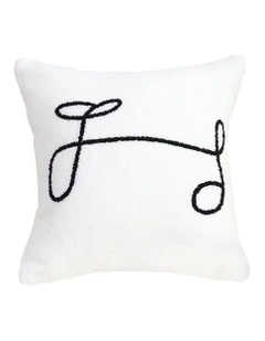 Minimalist Script Letter Embroidered Pillow 45cm in White