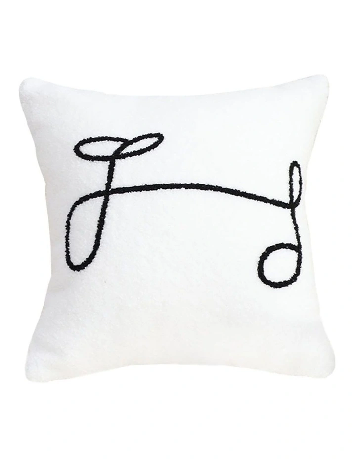 Minimalist Script Letter Embroidered Pillow 45cm in White image 1