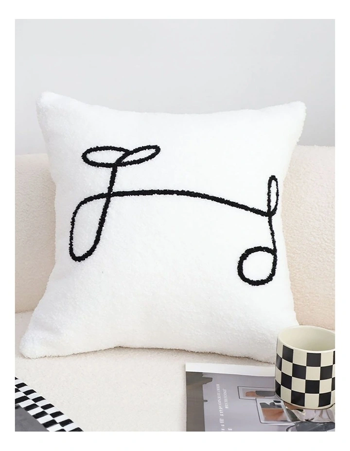Minimalist Script Letter Embroidered Pillow 45cm in White image 2