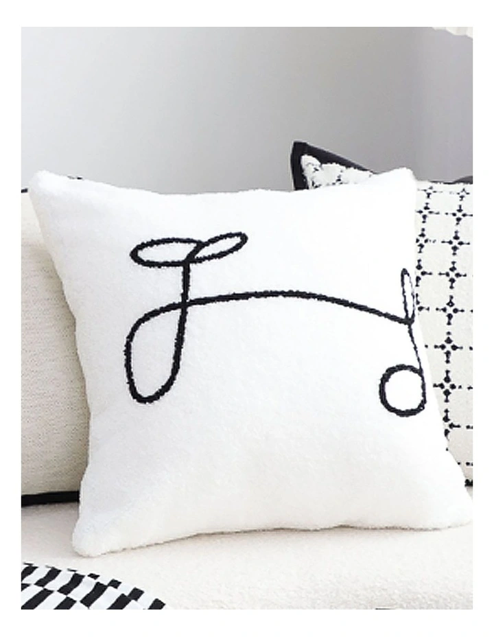 Minimalist Script Letter Embroidered Pillow 45cm in White image 3
