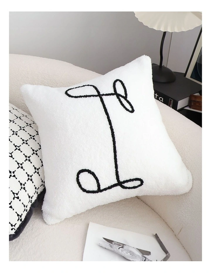 Minimalist Script Letter Embroidered Pillow 45cm in White image 4