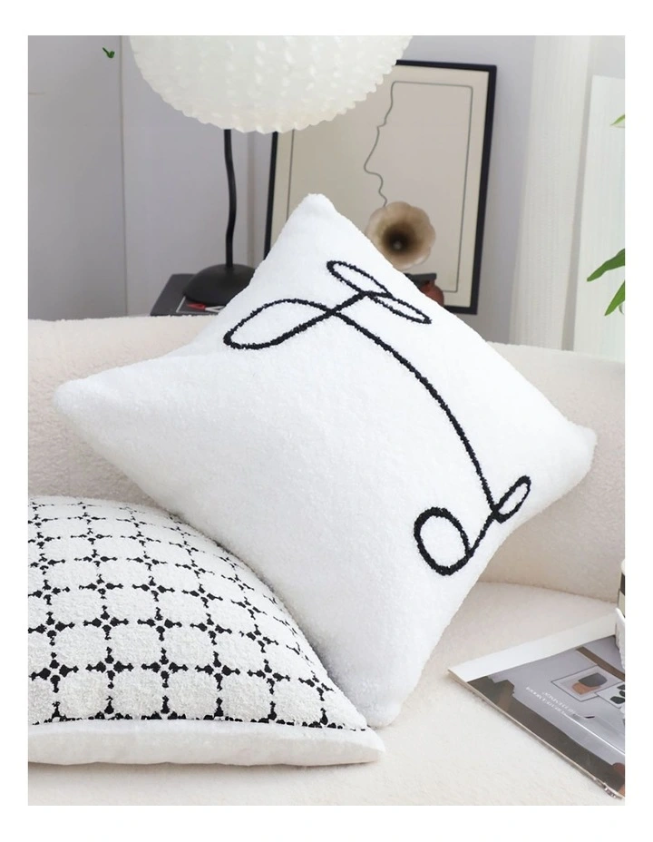 Minimalist Script Letter Embroidered Pillow 45cm in White image 7