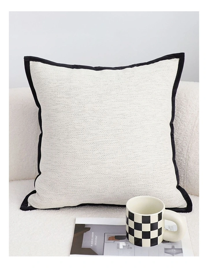 Classic Natural Linen Piped Edge Decorative Pillow 50cm in Black image 2