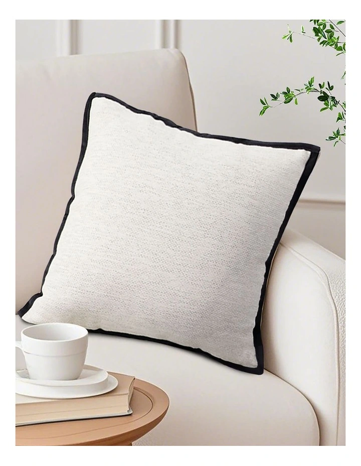 Classic Natural Linen Piped Edge Decorative Pillow 50cm in Black image 3