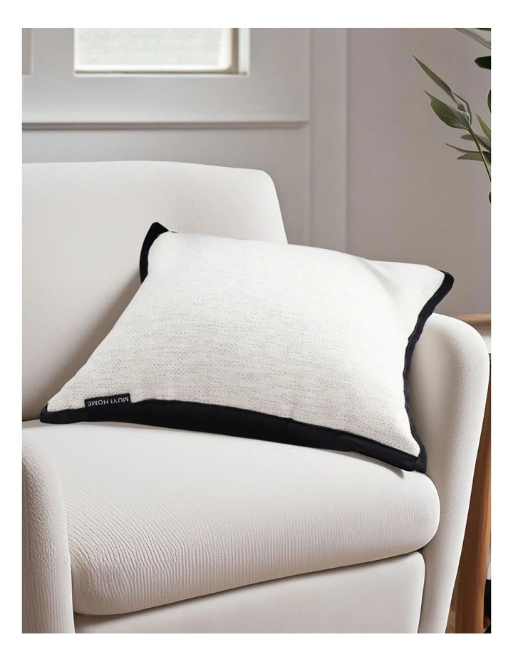 Classic Natural Linen Piped Edge Decorative Pillow 50cm in Black image 4