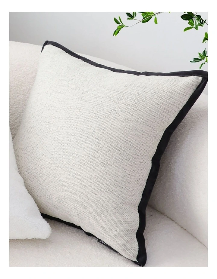 Classic Natural Linen Piped Edge Decorative Pillow 50cm in Black image 6