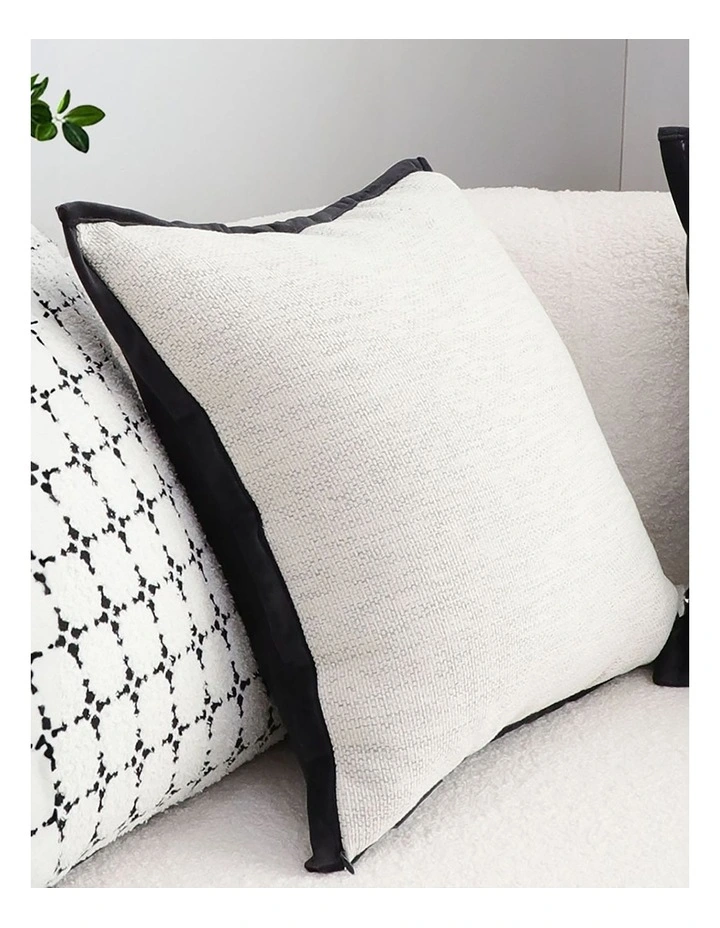Classic Natural Linen Piped Edge Decorative Pillow 50cm in Black image 7