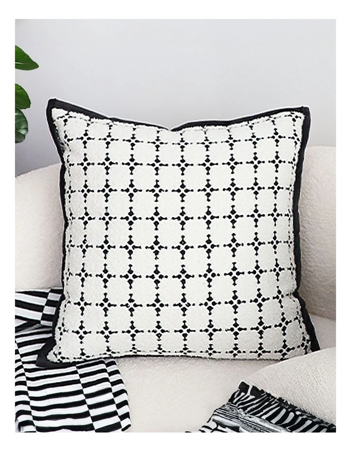 Moroccan Cross Pattern Black Trim Decorative Pillow 50cm in Black image 3