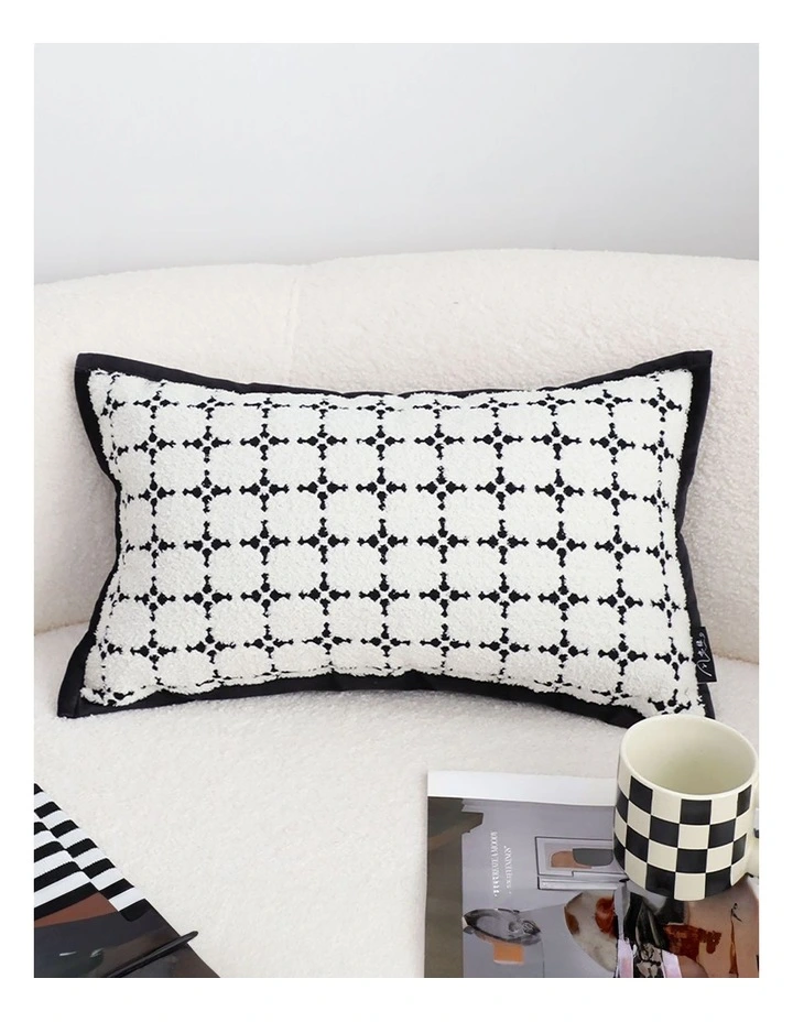 Moroccan Cross Pattern Trim Decorative Pillow 35cm in Black image 2