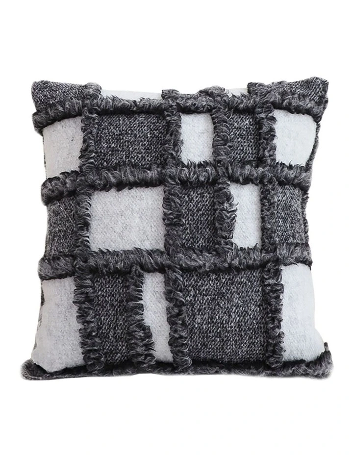 Bohemian Fringe Checkerboard Textured Pillow 50cm in Gray image 1