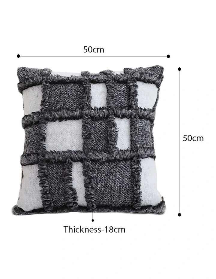 Bohemian Fringe Checkerboard Textured Pillow 50cm in Gray image 5