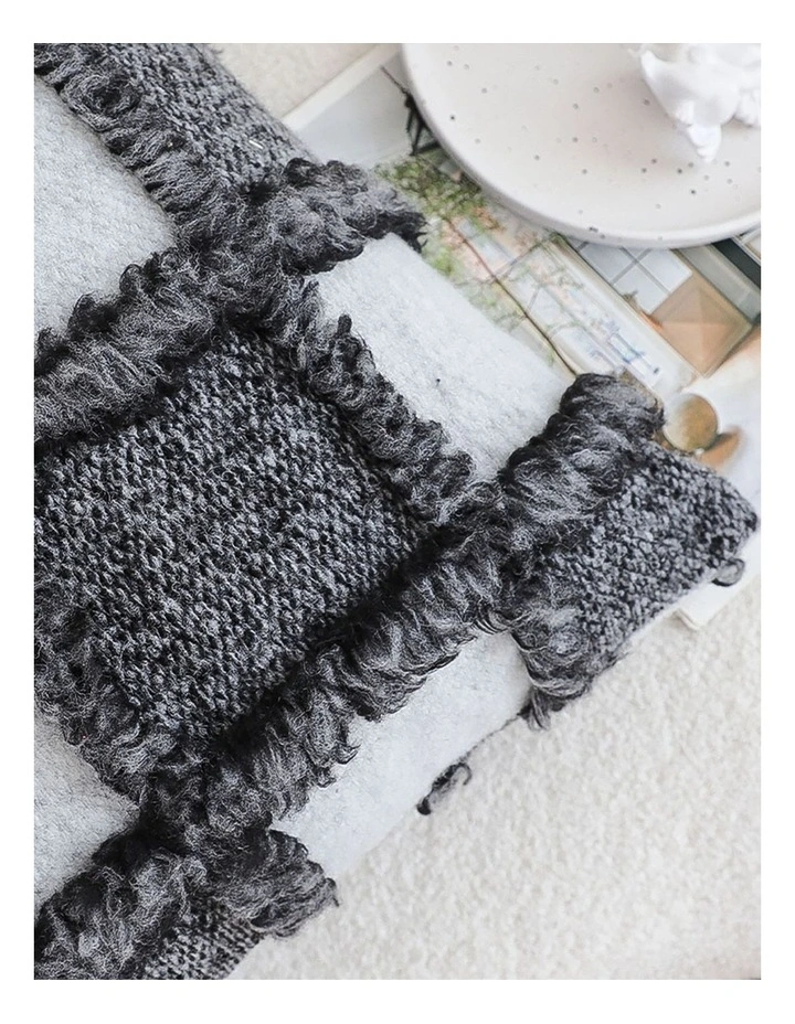 Bohemian Fringe Checkerboard Textured Pillow 50cm in Gray image 6