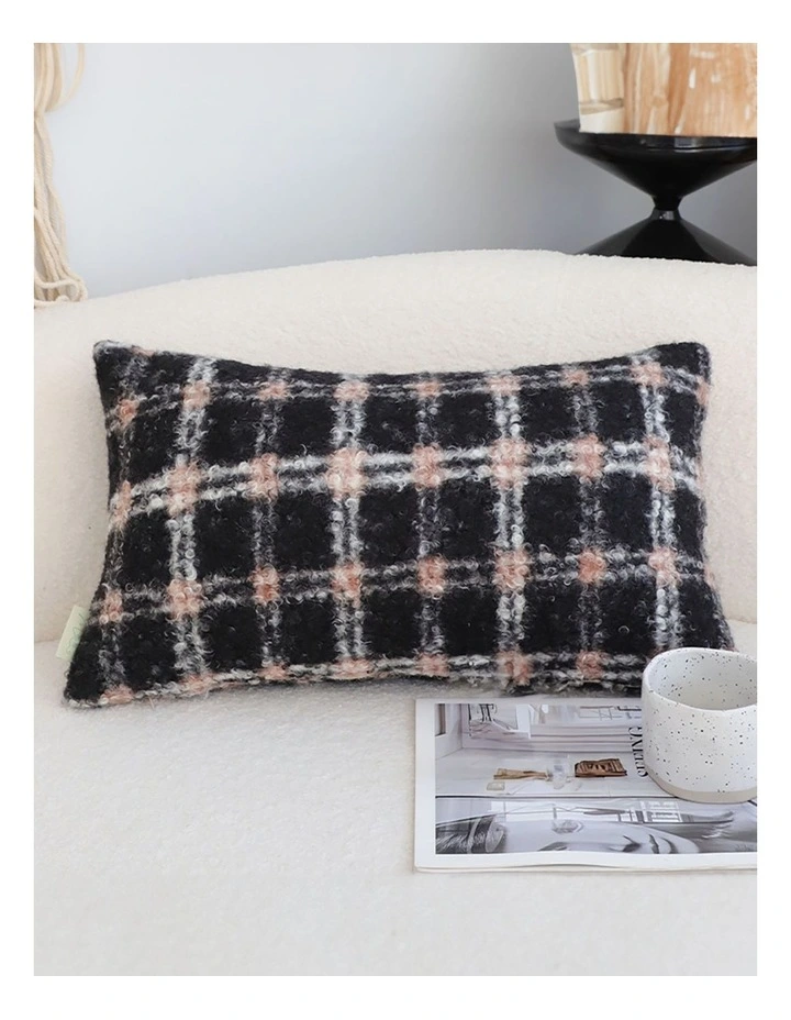 Modern Plaid Pattern Decorative Pillow 35cm in Blush Pink Grey image 2