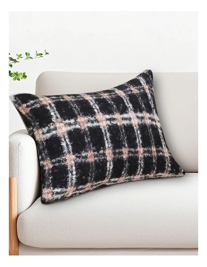 Modern Plaid Pattern Decorative Pillow 35cm in Blush Pink Grey image 4