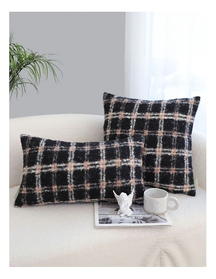 Modern Plaid Pattern Decorative Pillow 35cm in Blush Pink Grey image 6