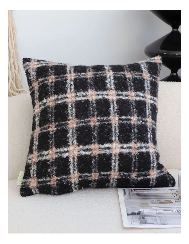 Modern Plaid Pattern Decorative Cushion 50cm in Pink Gray image 2
