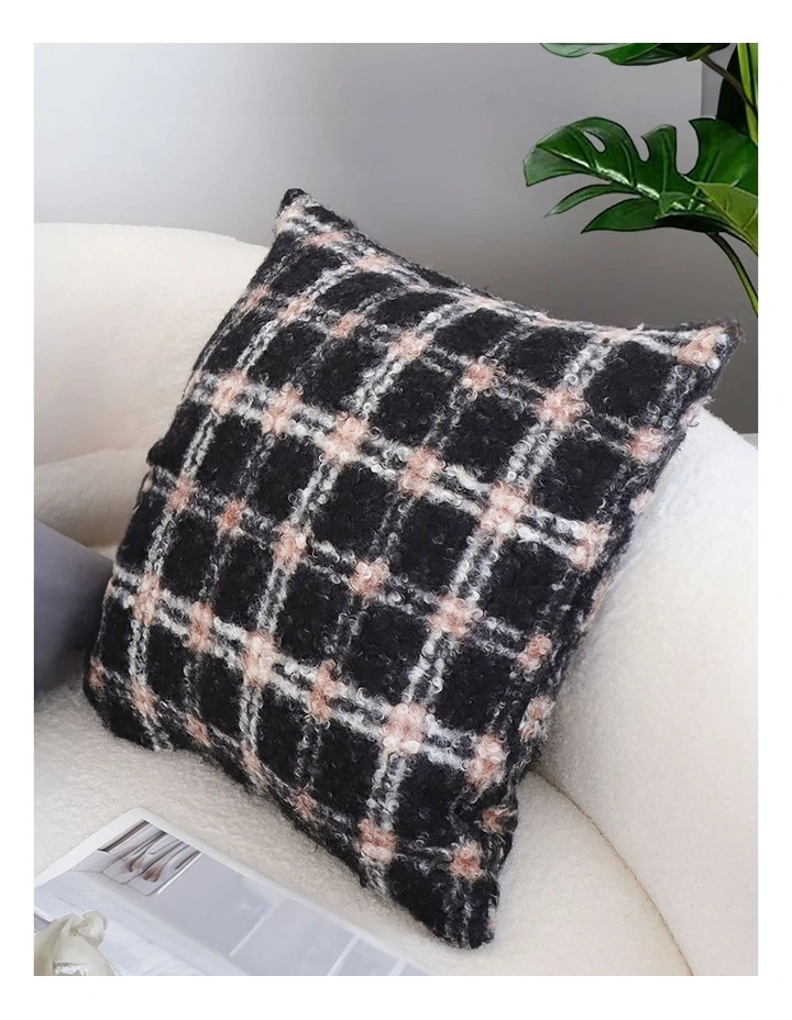 Modern Plaid Pattern Decorative Cushion 50cm in Pink Gray image 3