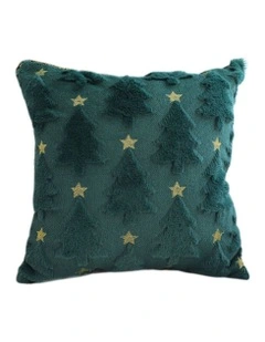 Festive Christmas Tree Gold Star Holiday Cushion 45cm in Teal