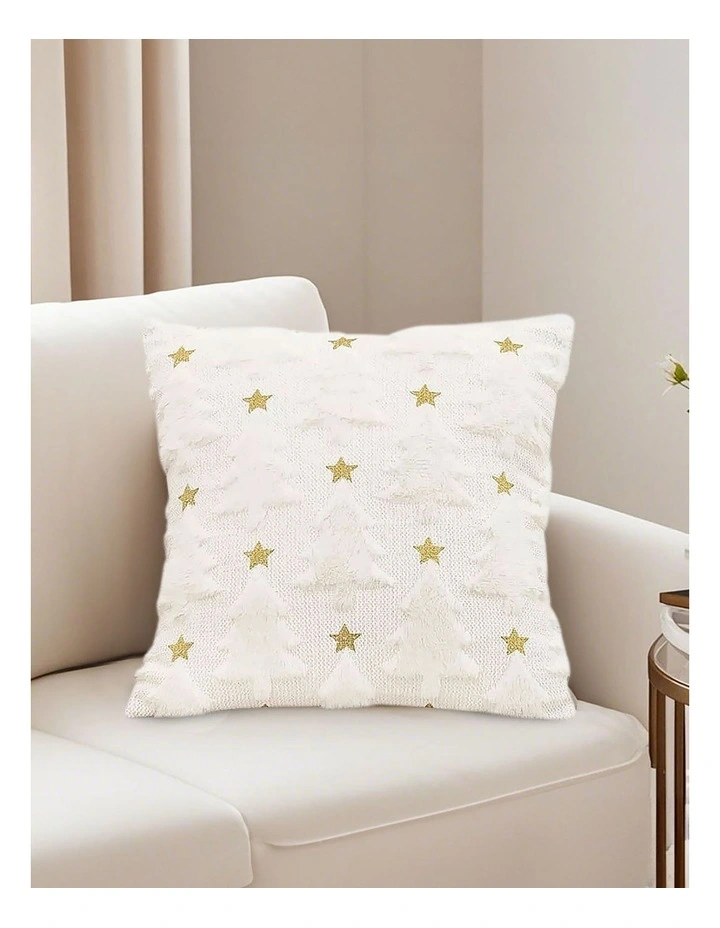 Celestial Textured Gold Star Pattern Cushion in 45cm in Cream image 3