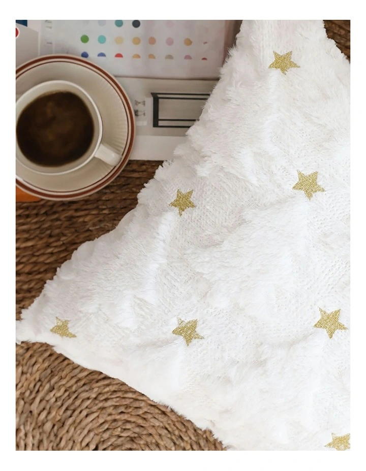 Celestial Textured Gold Star Pattern Cushion in 45cm in Cream image 7