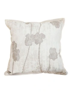 Botanical Poppy Flower Print Linen Decorative Cushion 45cm in Cream