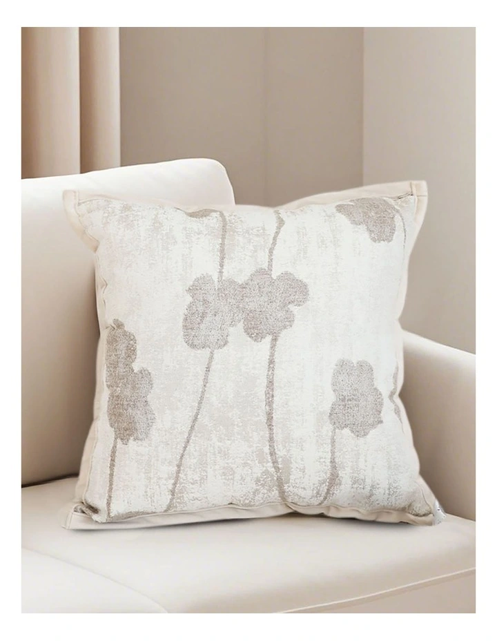 Botanical Poppy Flower Print Linen Decorative Cushion 45cm in Cream image 3