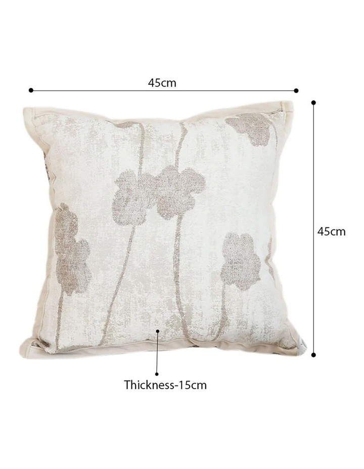 Botanical Poppy Flower Print Linen Decorative Cushion 45cm in Cream image 5