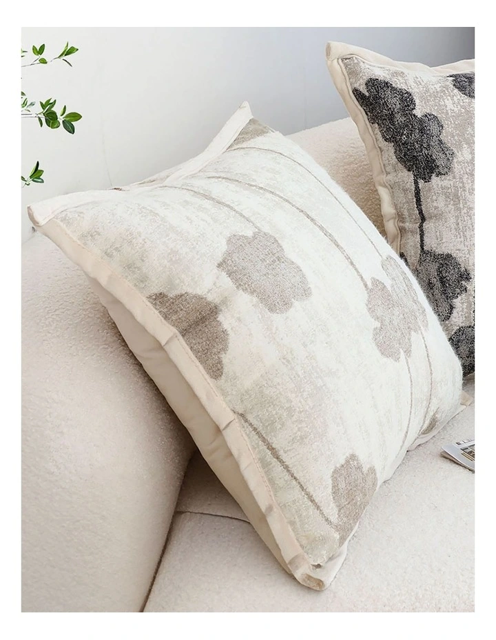Botanical Poppy Flower Print Linen Decorative Cushion 45cm in Cream image 6