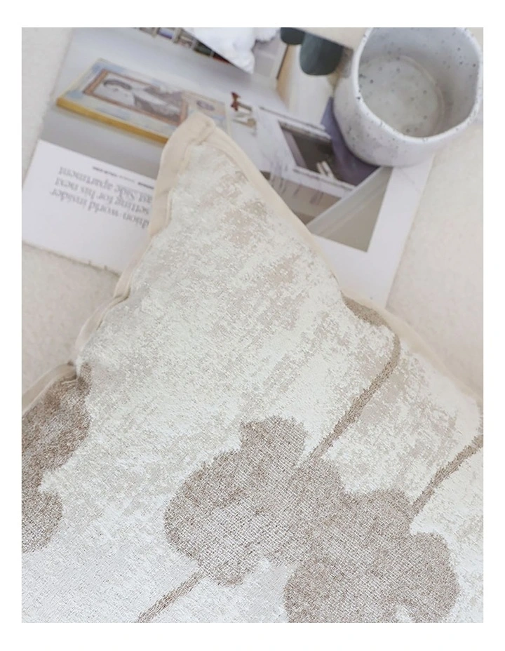 Botanical Poppy Flower Print Linen Decorative Cushion 45cm in Cream image 7
