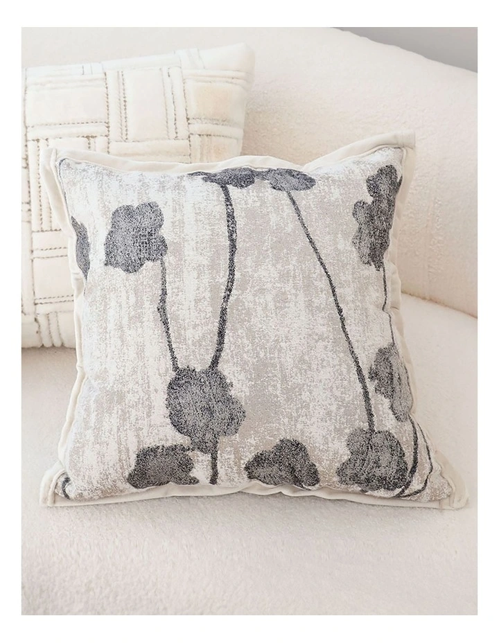 Modern Floral Stem Pattern Contemporary Cushion 45cm in Gray image 3