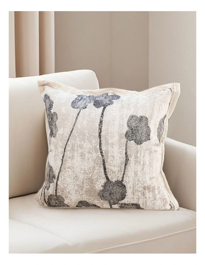 Modern Floral Stem Pattern Contemporary Cushion 45cm in Gray image 4