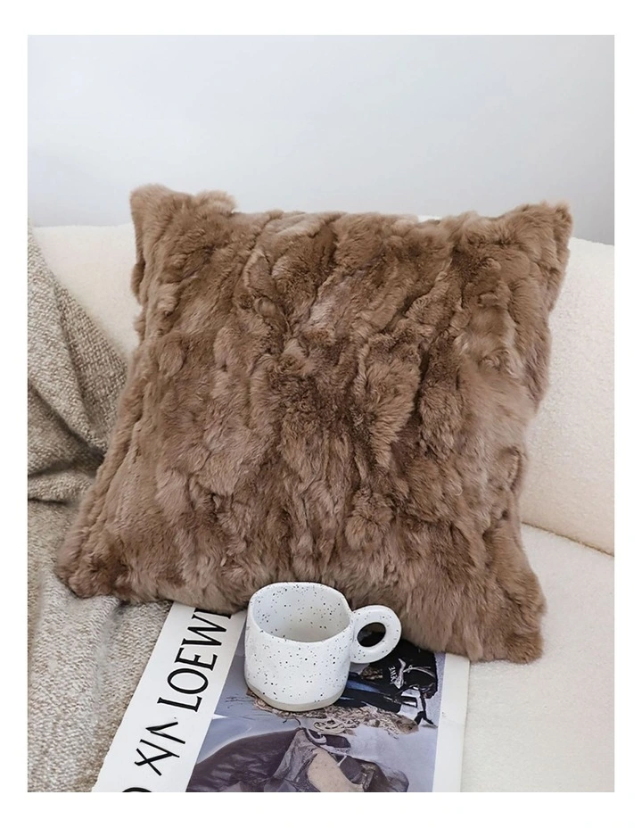 Luxurious Faux Fur Plush Textured Throw Pillow 50cm in Brown image 2