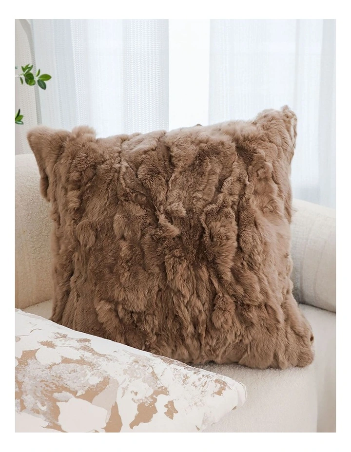 Luxurious Faux Fur Plush Textured Throw Pillow 50cm in Brown image 6