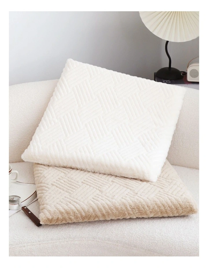 Chevron Square Cushion Soft Leaning Plush Backrest Throw Seat Pillow in White image 4