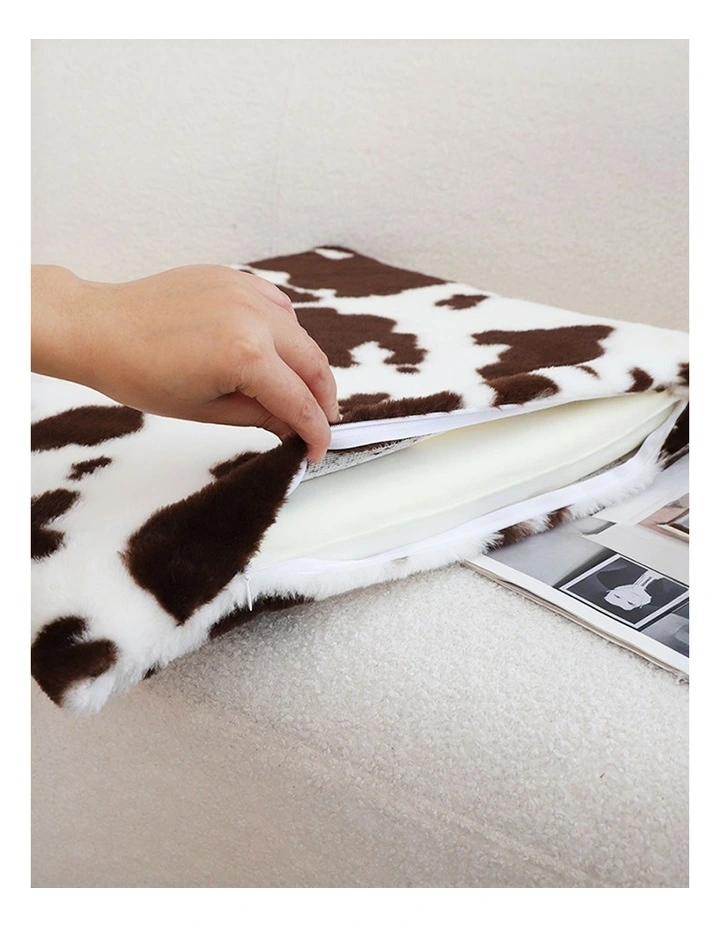 Coffee Cowhide Square Cushion in Multi image 3