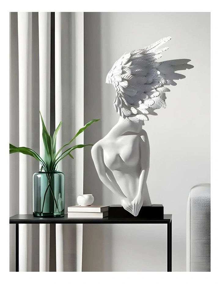 Modern Winged Figure Sculpture 86cm in WHite image 4
