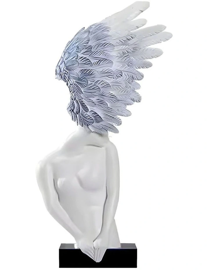 Modern Winged Figure Sculpture in White image 1