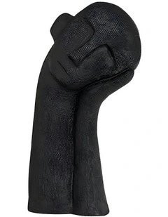 Minimalist Head Resin Sculpture with Hand in Black