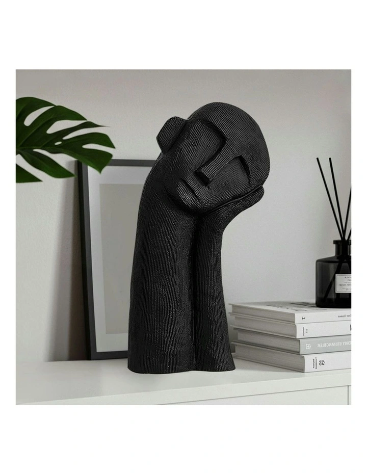 Minimalist Head Resin Sculpture with Hand in Black image 5