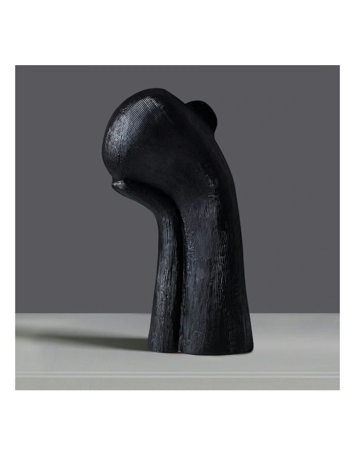 Minimalist Head Resin Sculpture with Hand in Black image 7