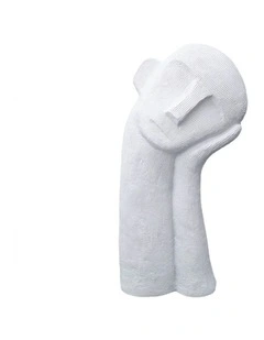 Minimalist Head Resin Sculpture with Hand 38cm in White