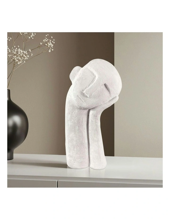 Minimalist Head Resin Sculpture with Hand 38cm in White image 3