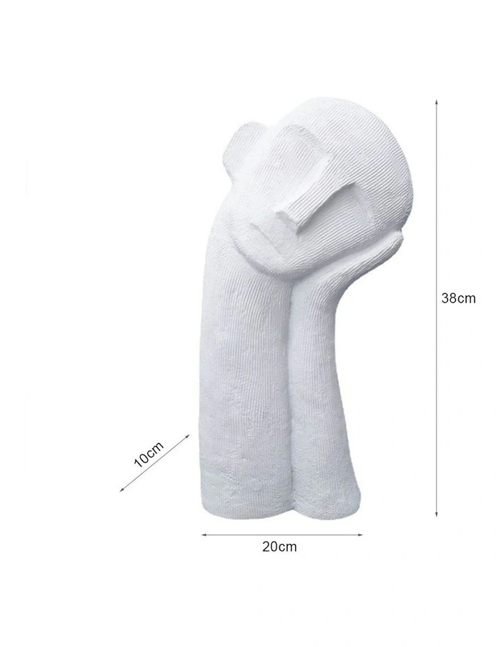 Minimalist Head Resin Sculpture with Hand 38cm in White image 6