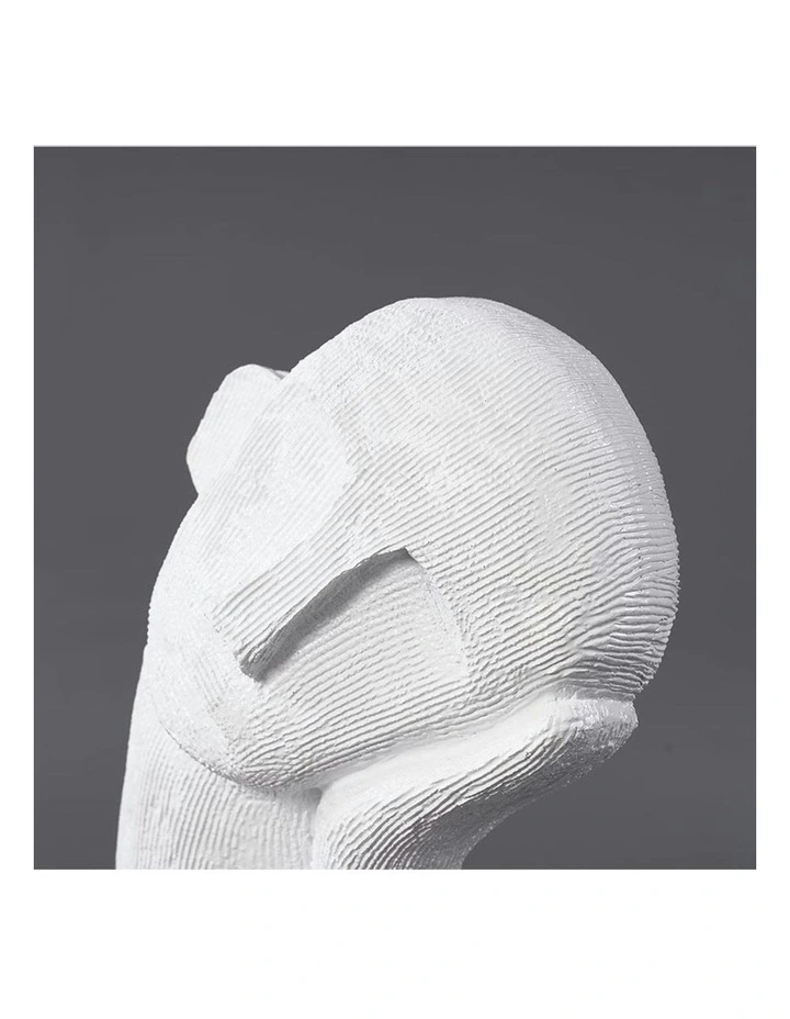 Minimalist Head Resin Sculpture with Hand 38cm in White image 7