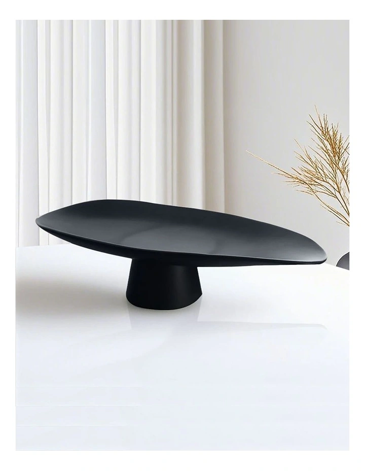 Ceramic Decorative Plate On Pedestal Stand in Black image 2
