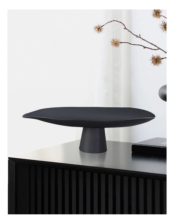 Ceramic Decorative Plate On Pedestal Stand in Black image 3