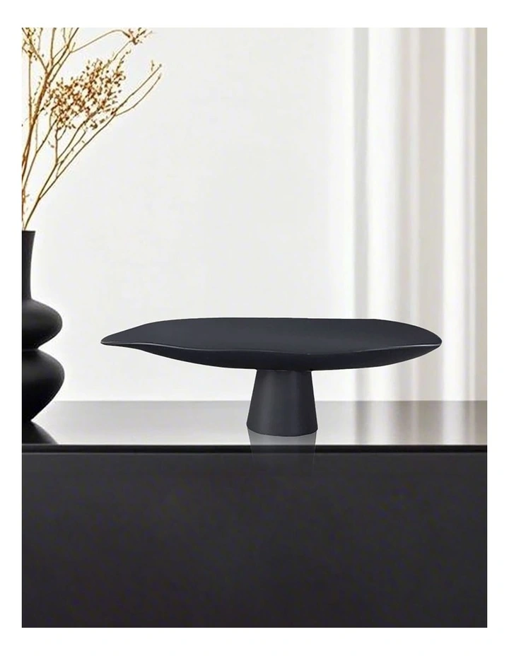 Ceramic Decorative Plate On Pedestal Stand in Black image 4