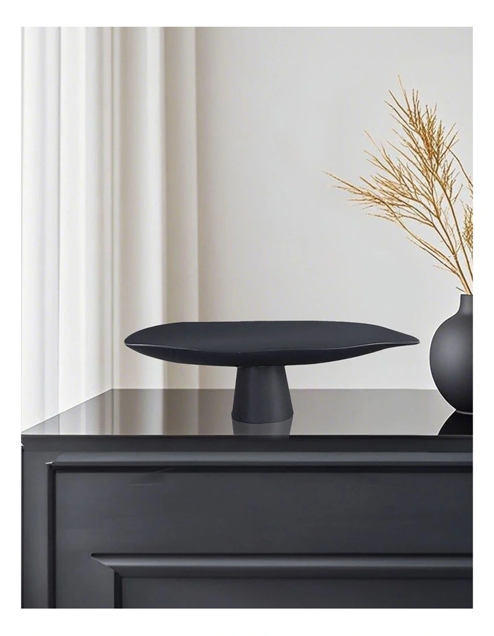 Ceramic Decorative Plate On Pedestal Stand in Black image 5
