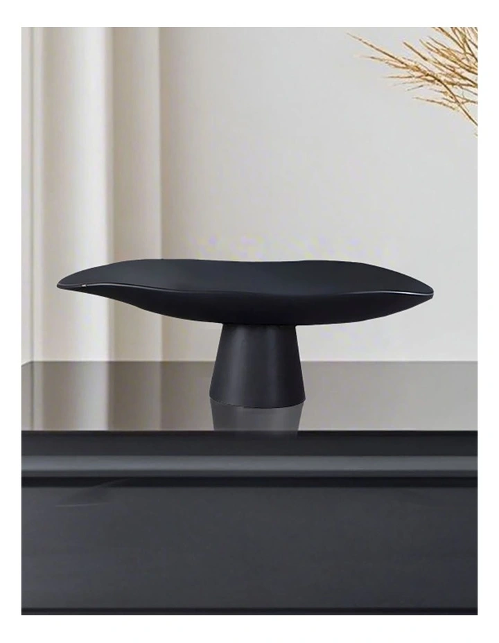 Ceramic Decorative Plate on Pedestal Stand in Black image 2