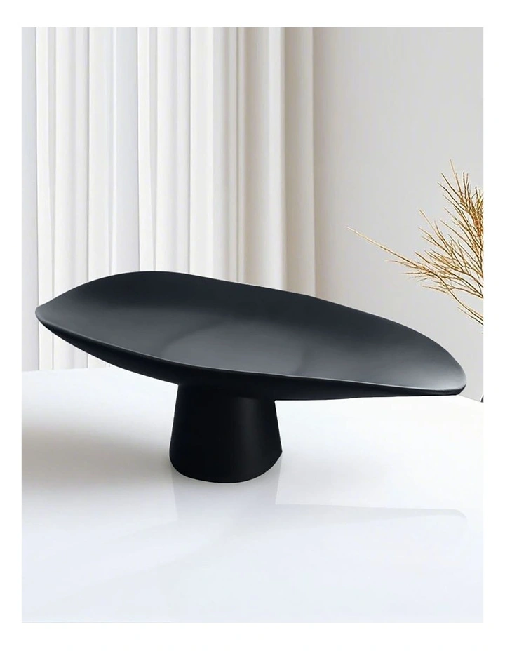 Ceramic Decorative Plate on Pedestal Stand in Black image 3